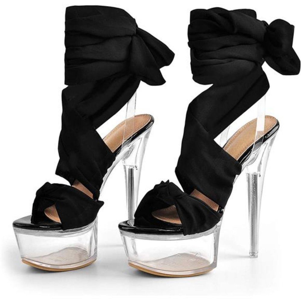 💋RESERVED:MissHeel BLACK CLEAR PLATFORM LACE-UP HEELS!!!